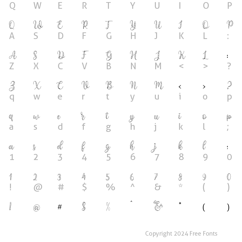 Character Map of Rainy Love Outline regular