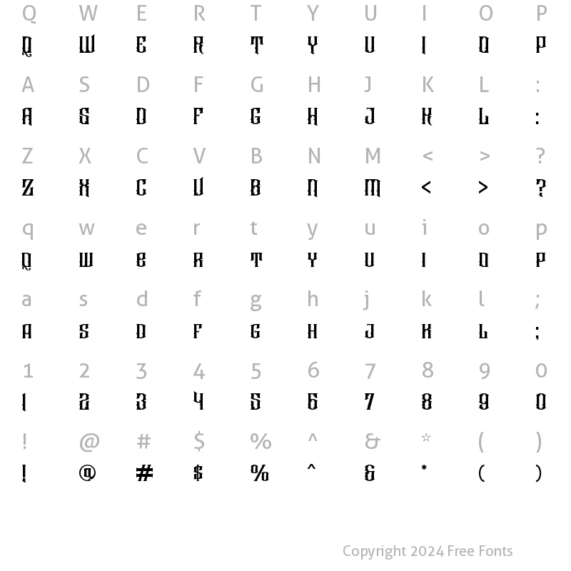 Character Map of Raizen Regular