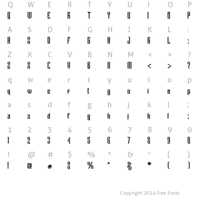 Character Map of Rajawaley Drop Shadow Regular