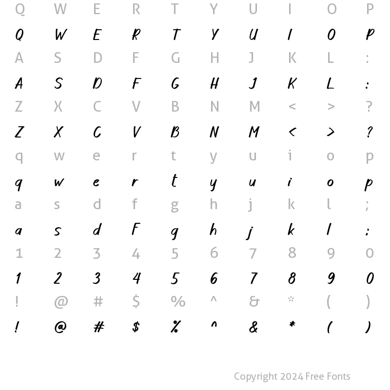 Character Map of RAKEBOOM Italic