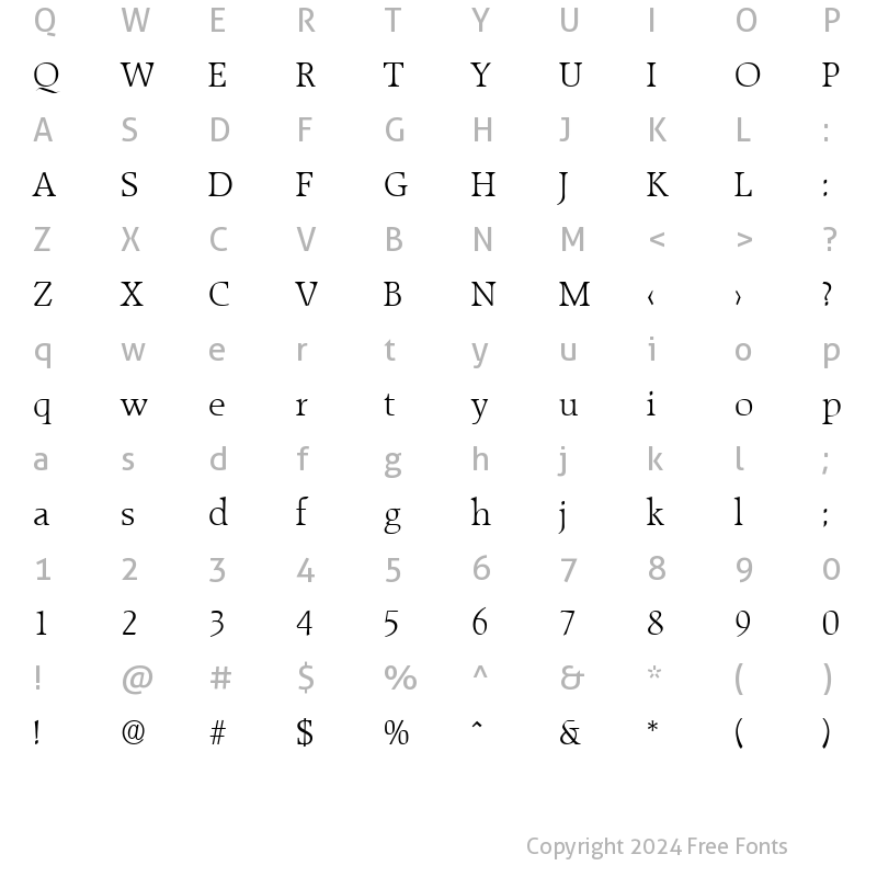 Character Map of Raleigh-Serial-Light Regular