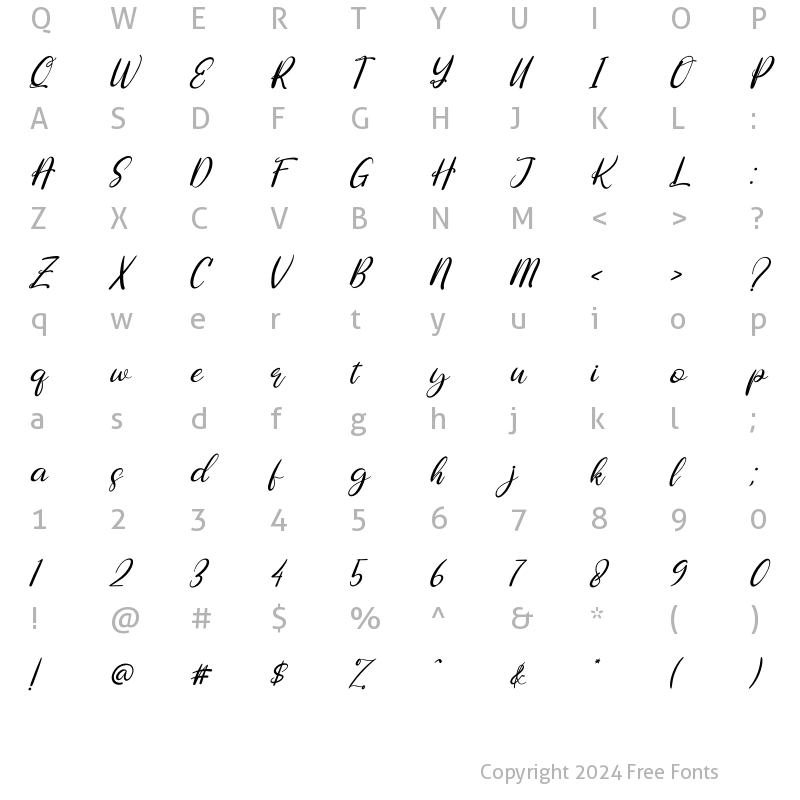 Character Map of Rallystta Italic