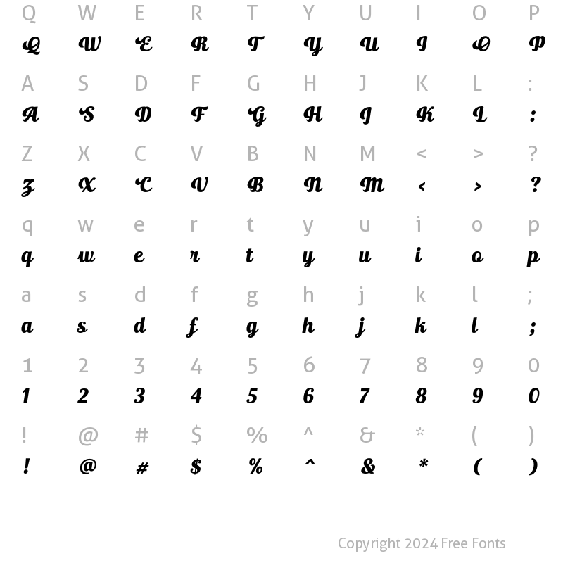 Character Map of Ralsteda ExtraBold Italic