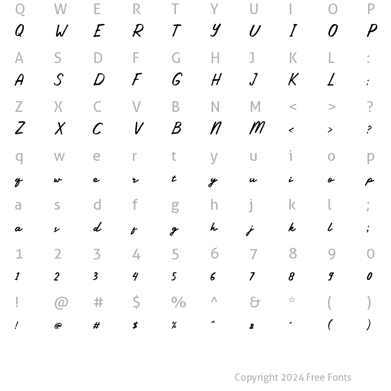 Character Map of Ramony Italic