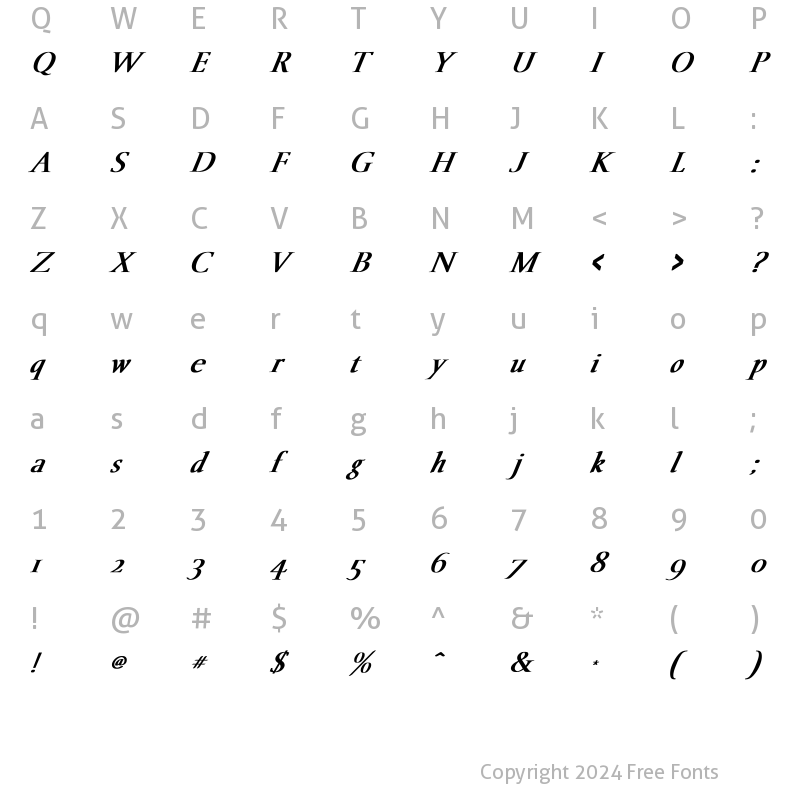 Character Map of Rancho Bold Italic