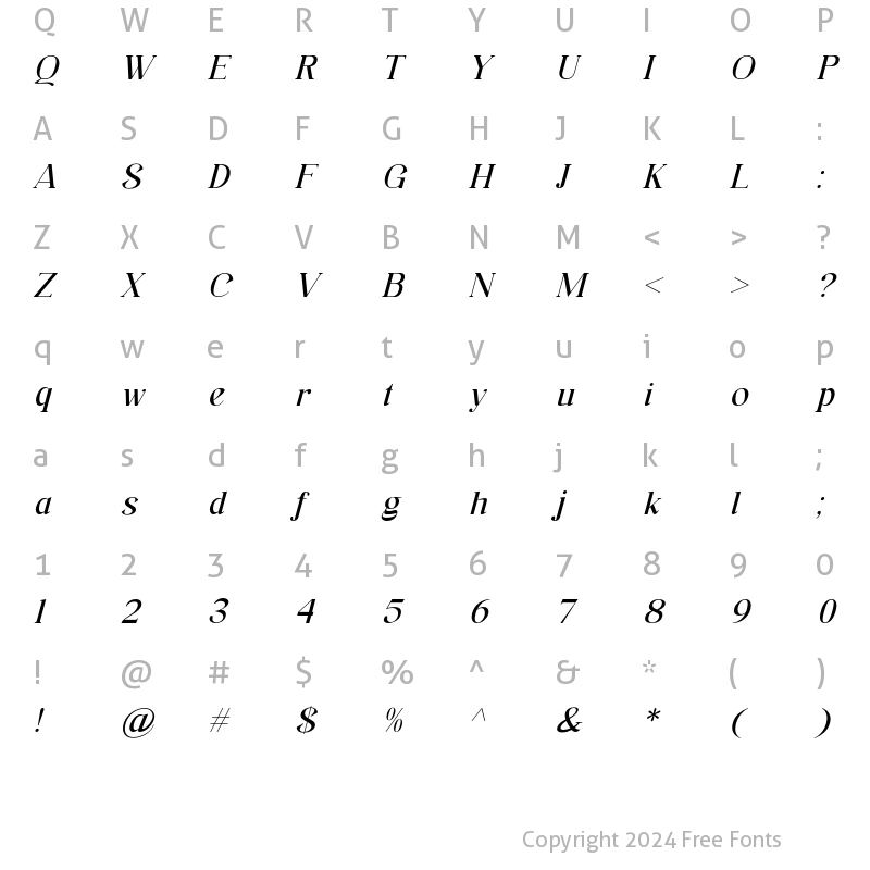 Character Map of Ranira Light Italic