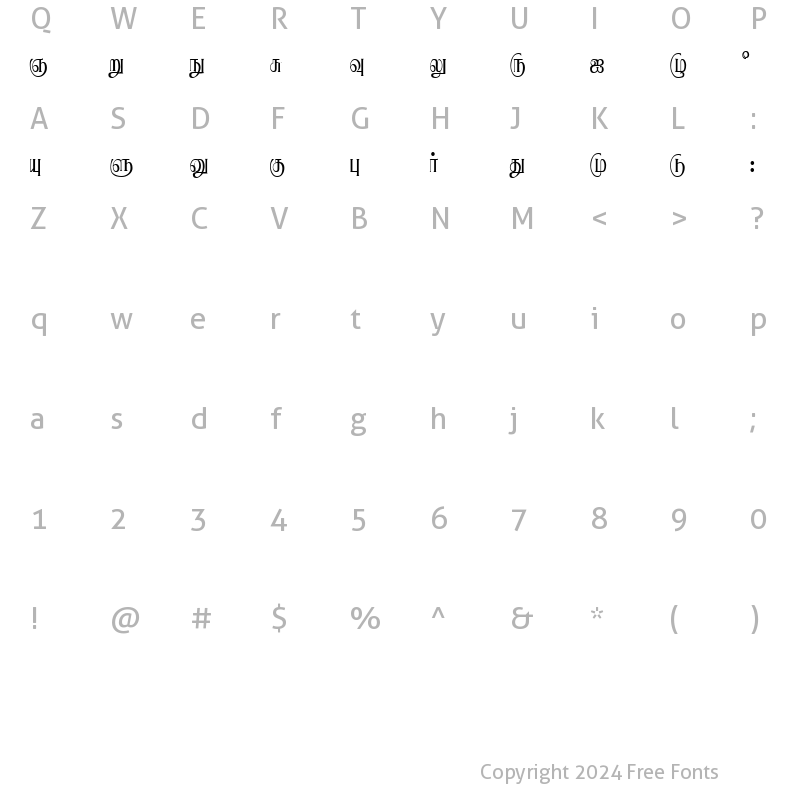 Character Map of Ranjani Regular