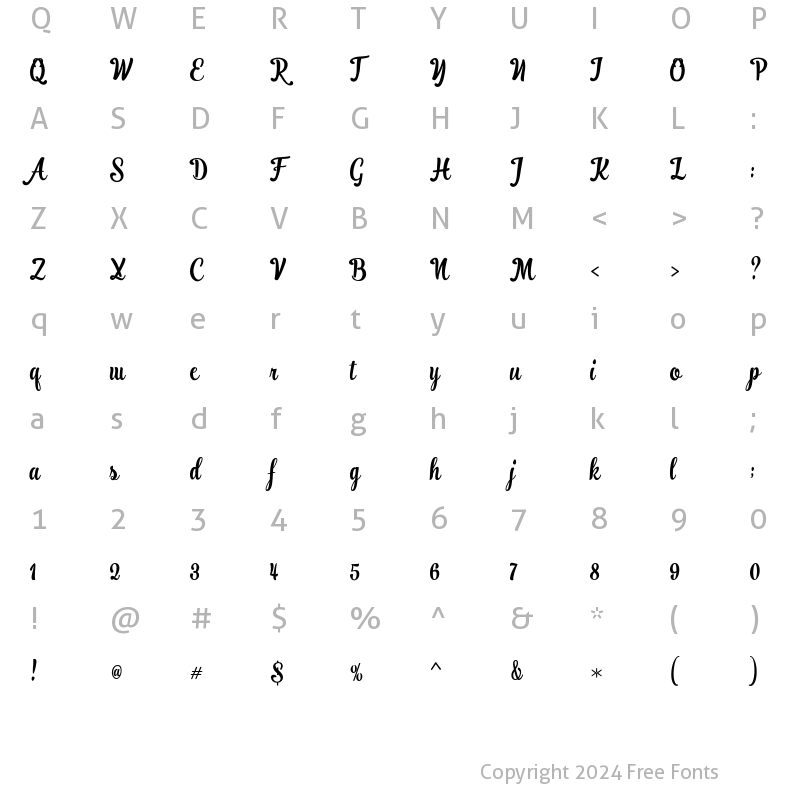 Character Map of Ranykinaya Script Regular