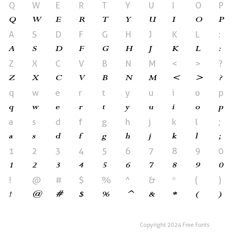 Character Map of Rapid Wide BoldItalic