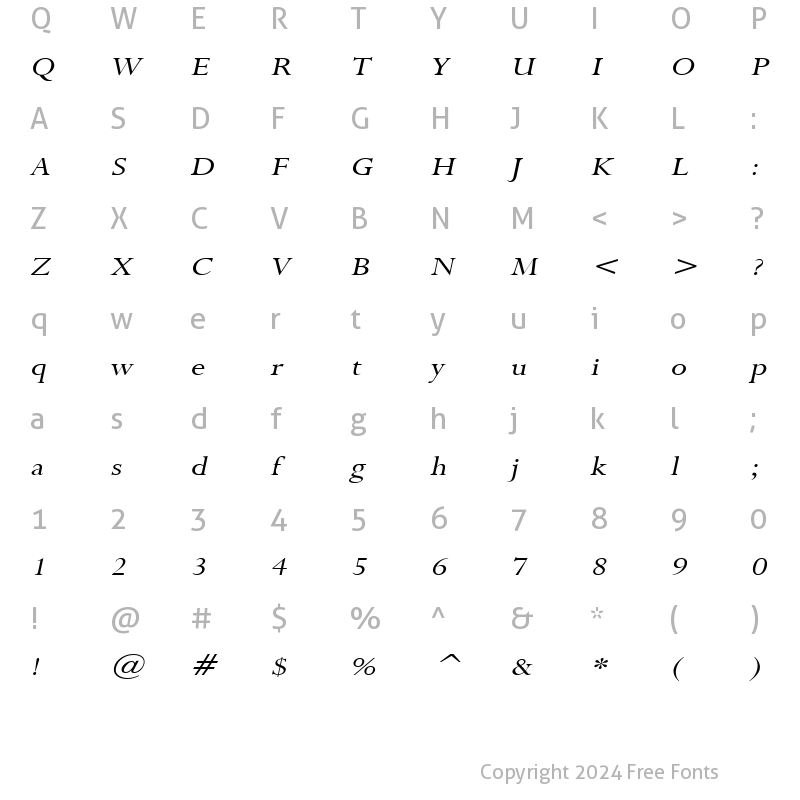 Character Map of Rapid Wide Italic
