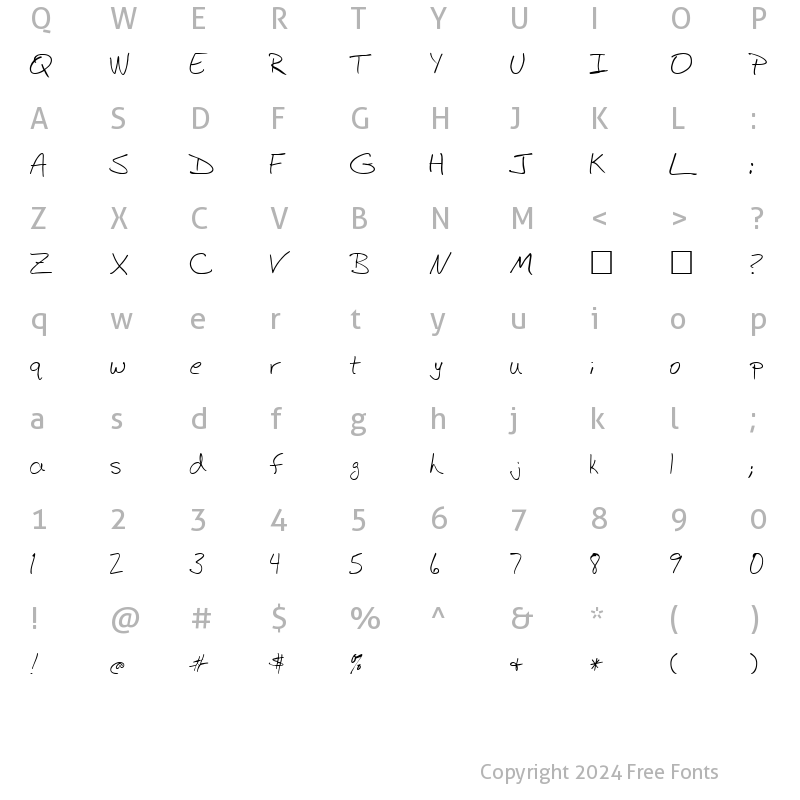 Character Map of RapidWrite Regular