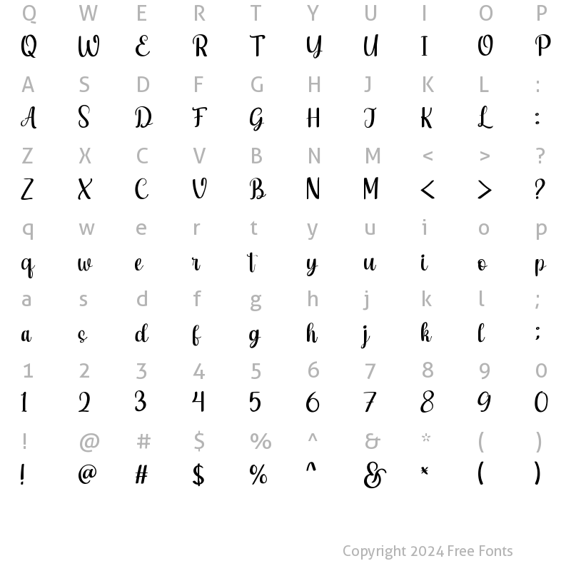 Character Map of Rashida Garden Regular