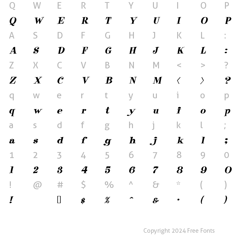 Character Map of Raskin HeavyItalic