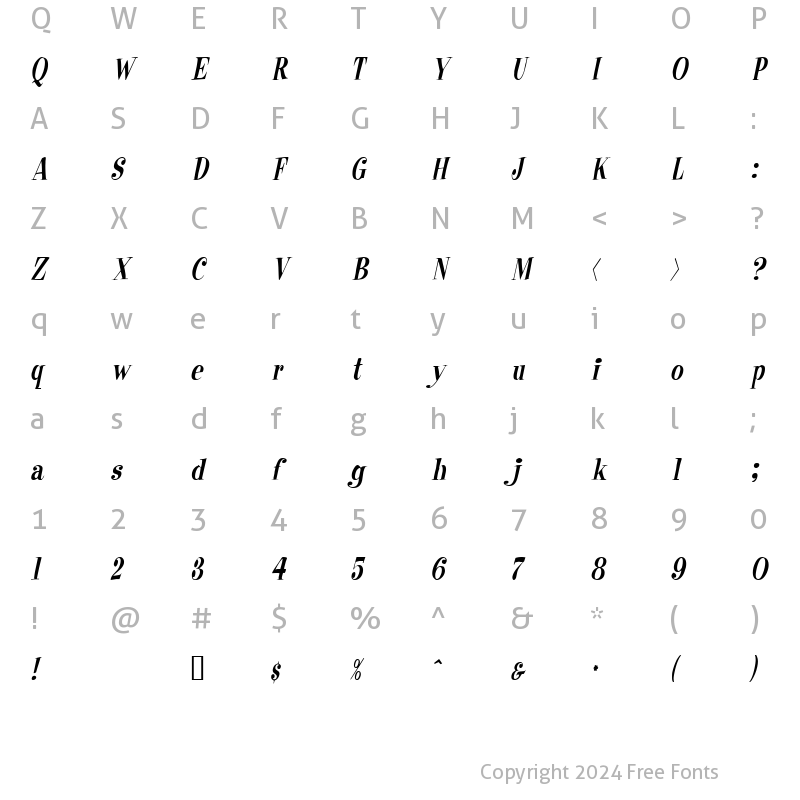 Character Map of RaskinCondensed Italic