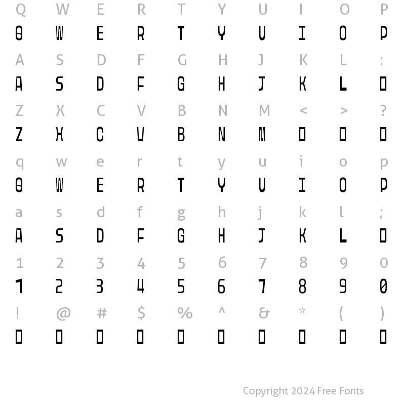 Character Map of Rasterquan Condensed Light