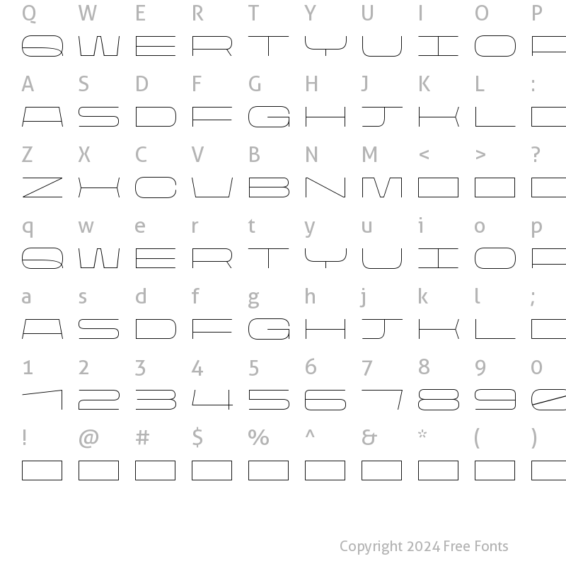 Character Map of Rasterquan Expanded Thin