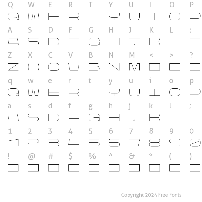 Character Map of Rasterquan Semi Expanded Thin