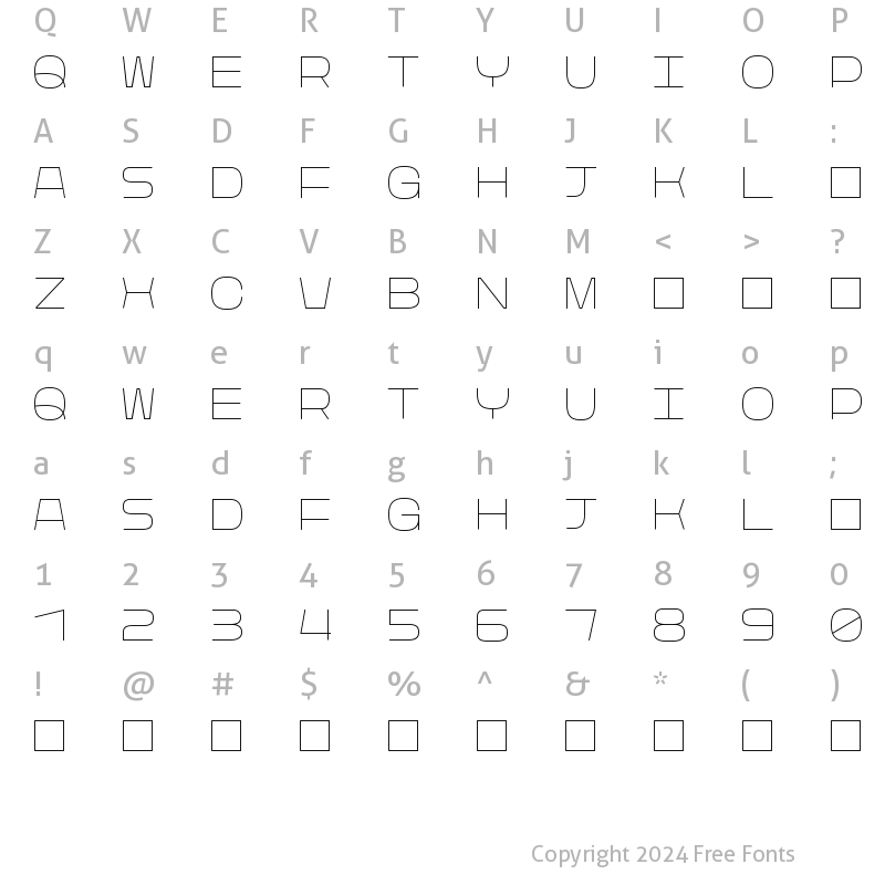 Character Map of Rasterquan Thin