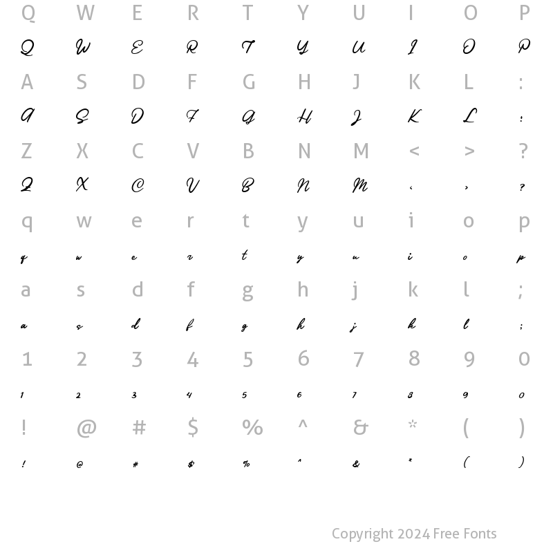 Character Map of Ratilla Script Regular