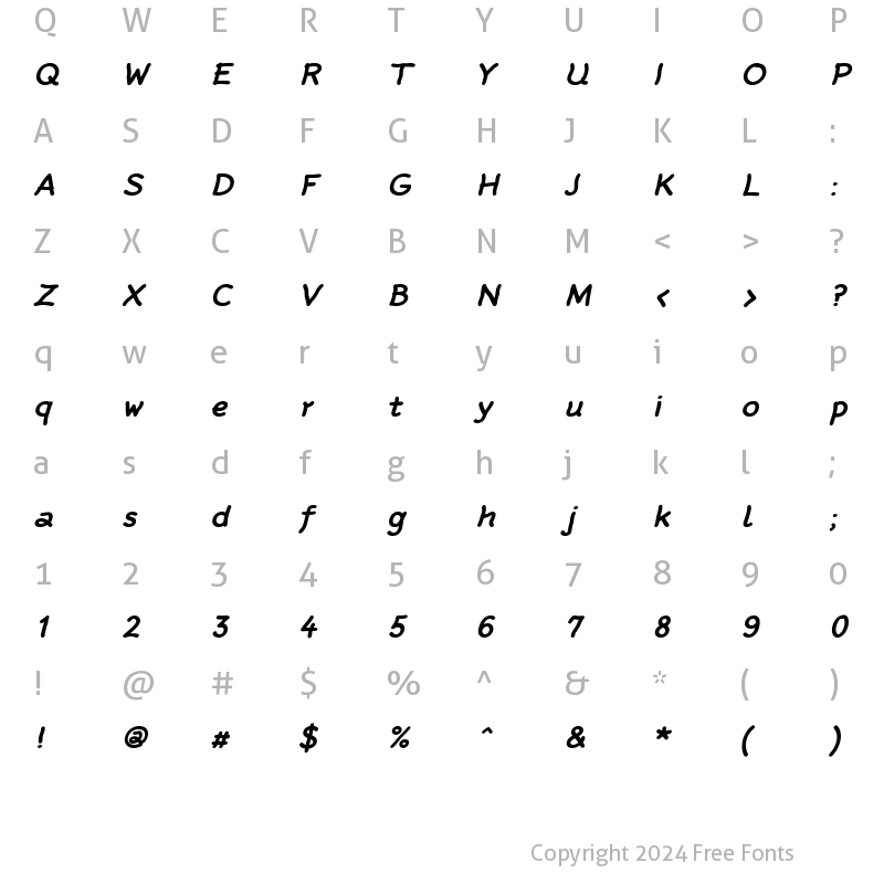 Character Map of Rattlescript-BoldObliqueTf Regular