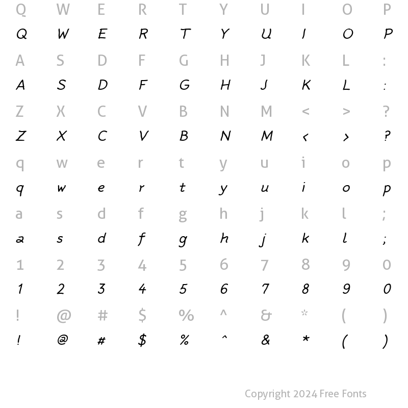 Character Map of Rattlescript-RegularObliqueTf Regular