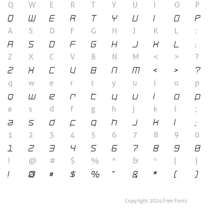 Character Map of RaveParty Oblique Regular