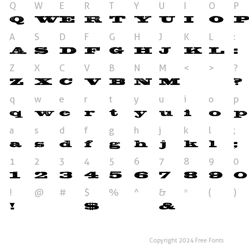 Character Map of Rawhide WF Regular