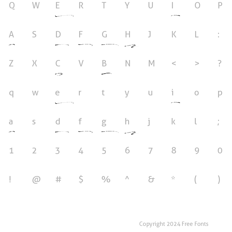 Character Map of Rawless Swash Regular