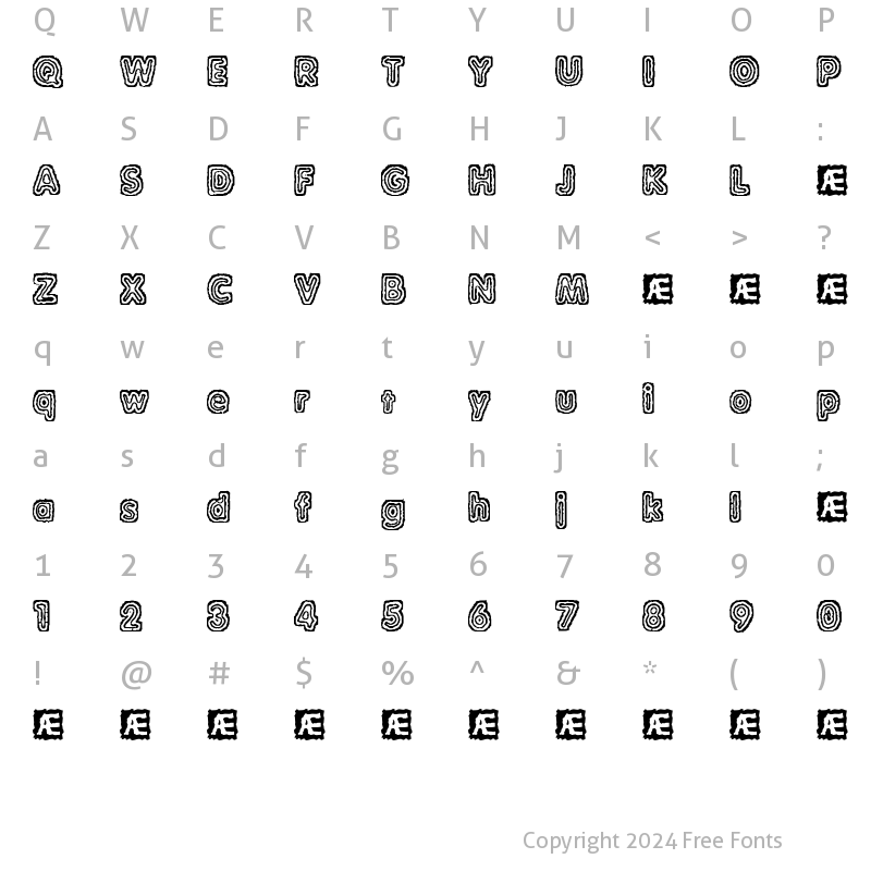 Character Map of Raydiate (BRK) Regular