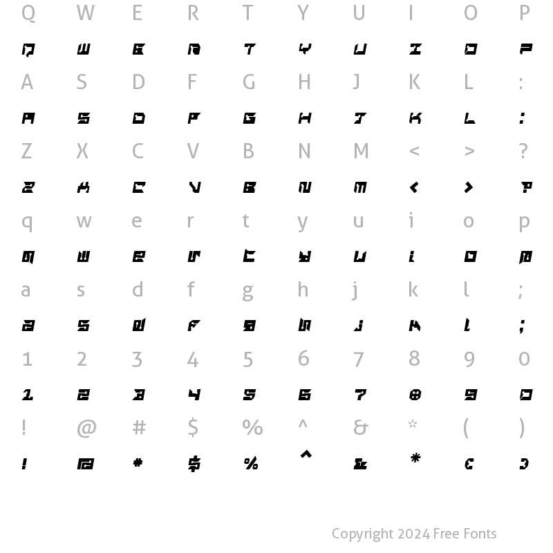 Character Map of RayzorBlunt Italic Regular