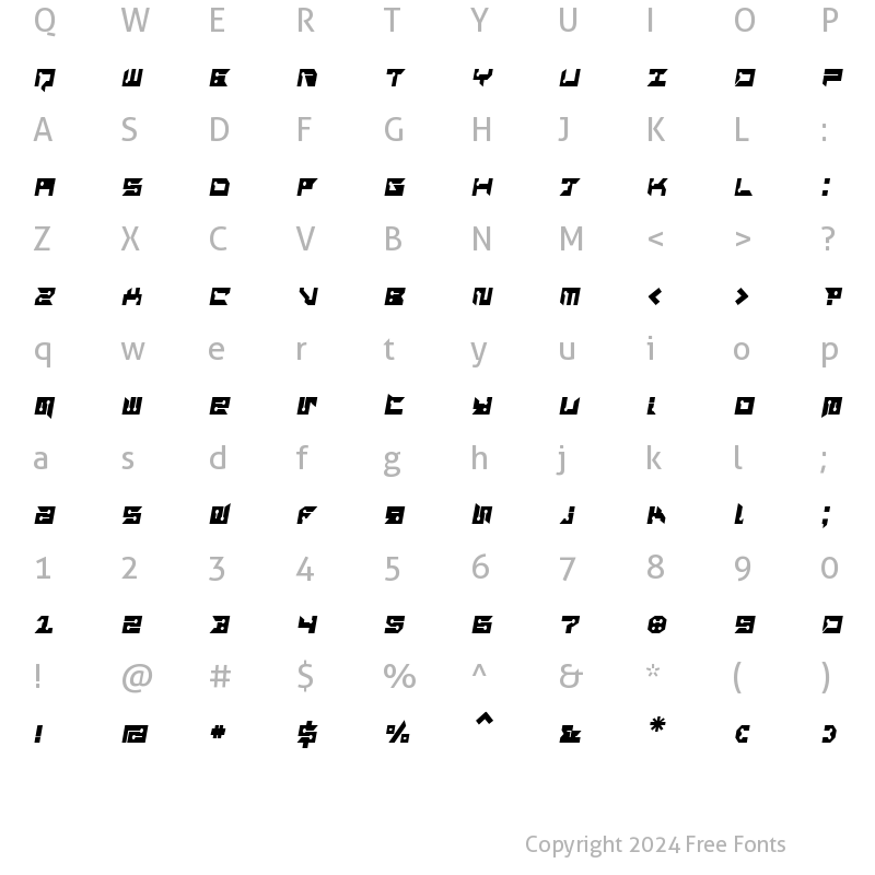 Character Map of RayzorSharp Italic Regular