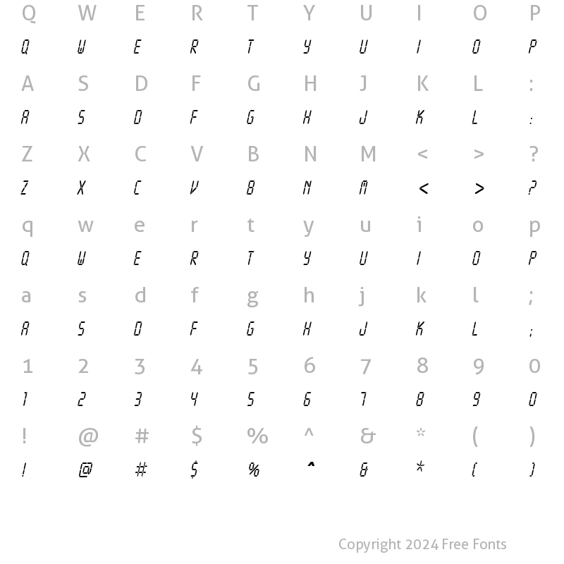 Character Map of ReadoutCondensed Italic