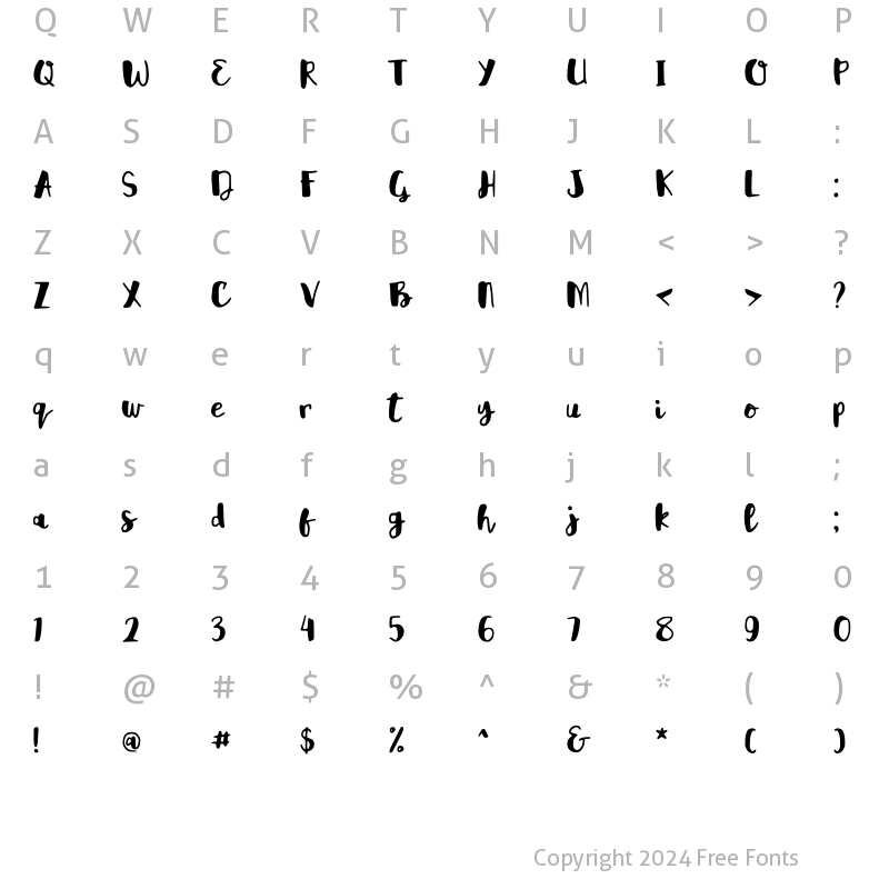 Character Map of Reality Font Regular