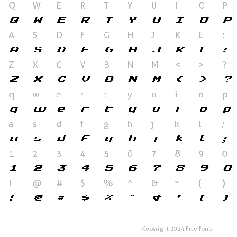 Character Map of Realpolitik Expanded Italic Expanded Italic