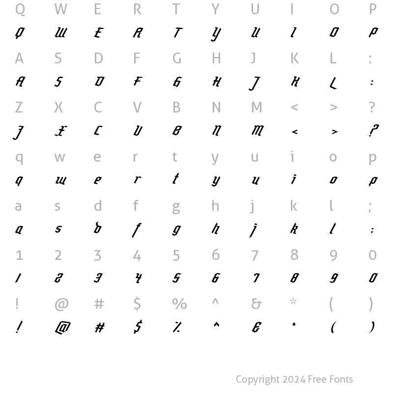 Character Map of Rebellion Regular