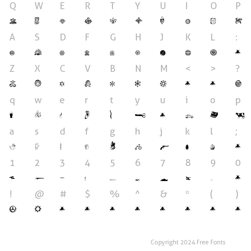 Character Map of Recife Dings Dingbats