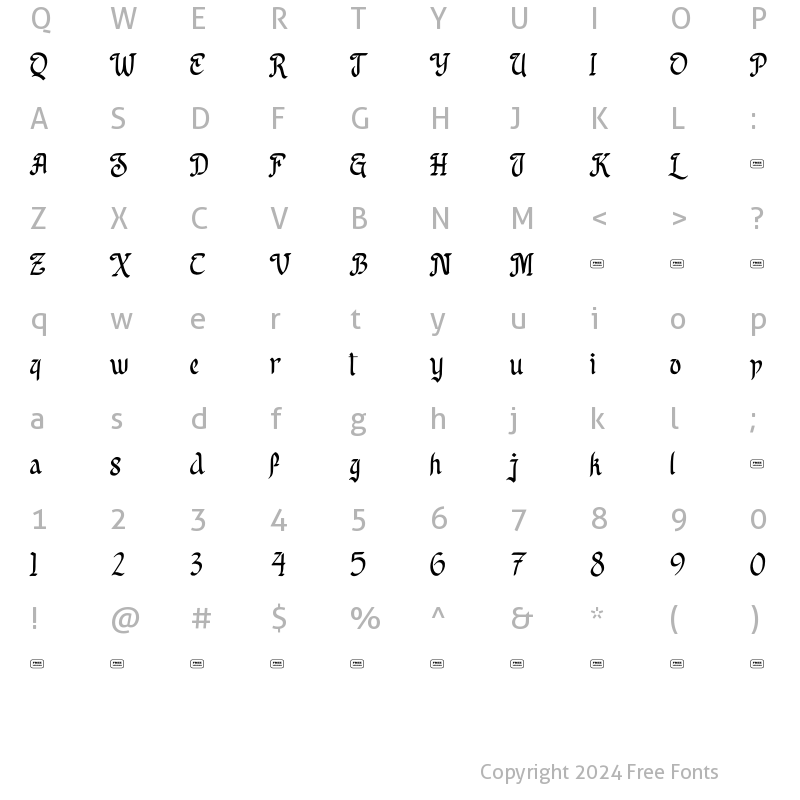 Character Map of Reclaim Glory Free Trial Regular