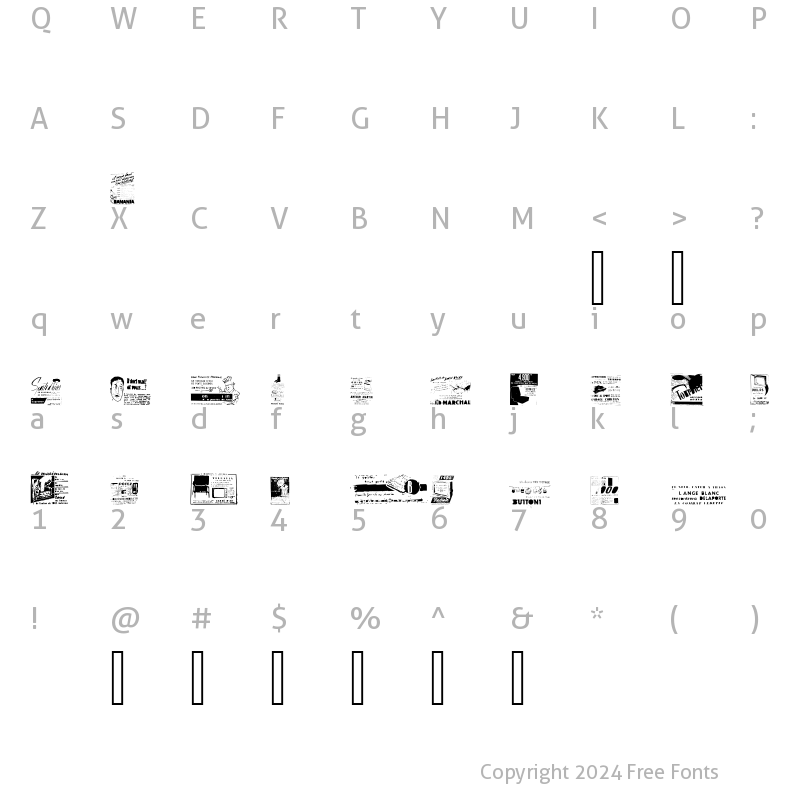 Character Map of Reclame Regular