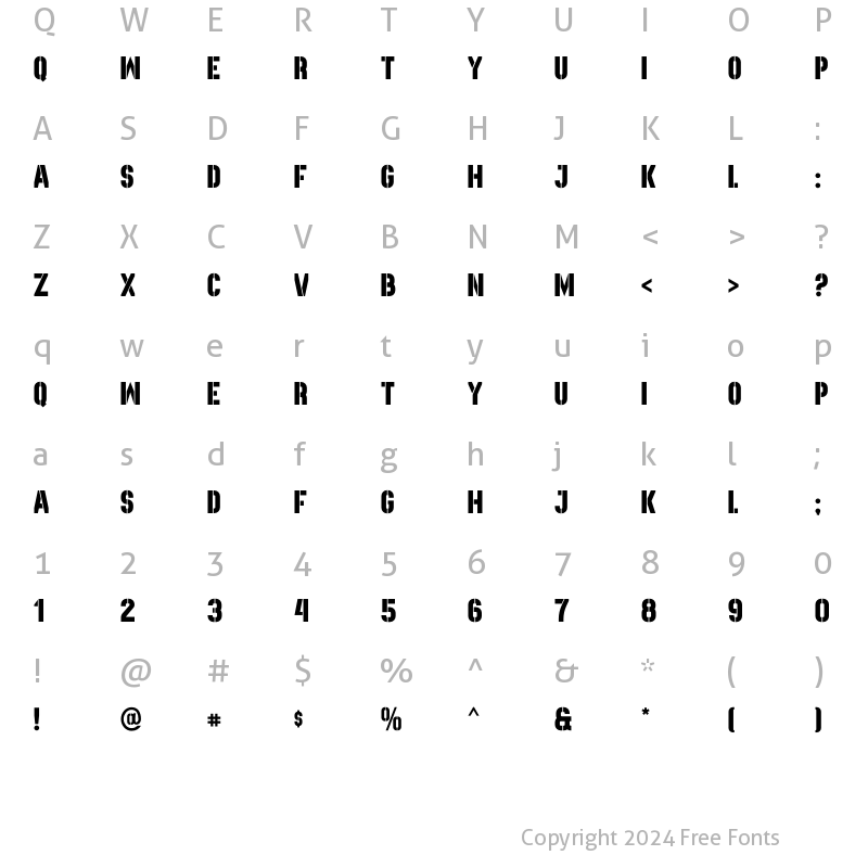 Character Map of Recluta Stencil