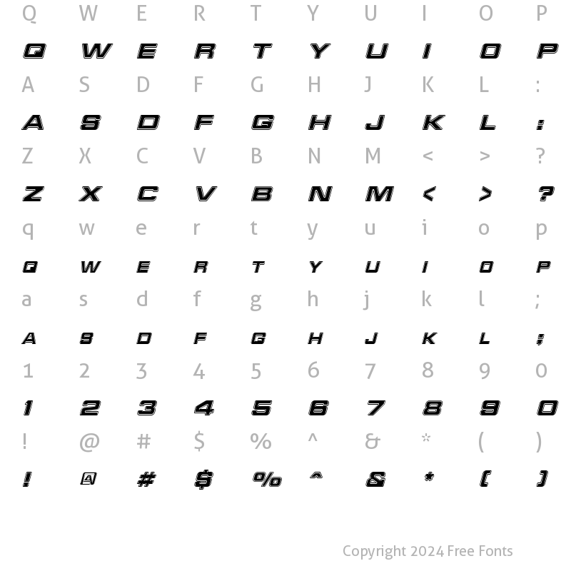 Character Map of RedAlert Italic