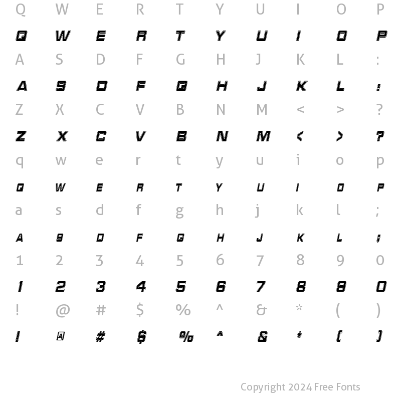 Character Map of RedAlertCondensed Italic