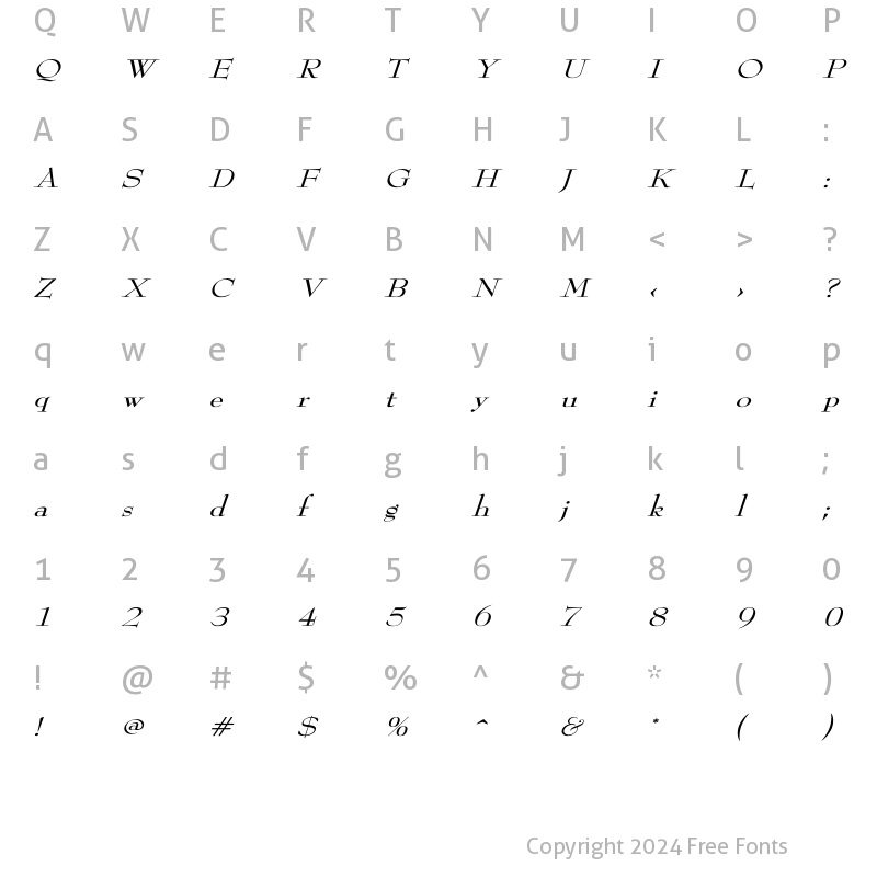 Character Map of ReedFont Wd italic Italic