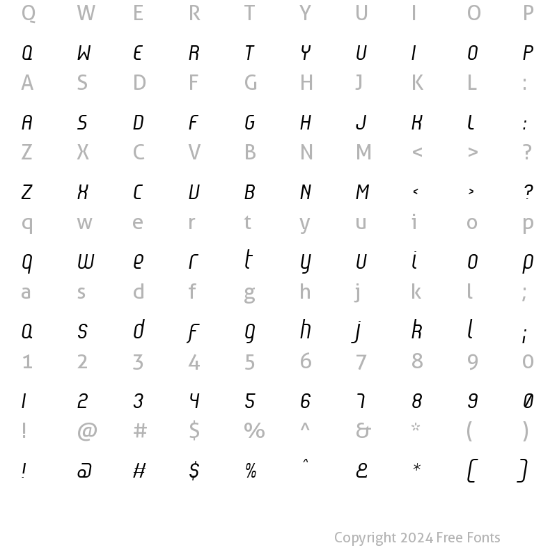 Character Map of Reflex Italic