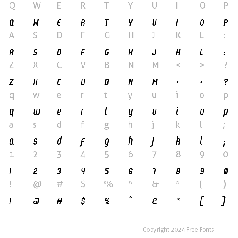 Character Map of Reflex ItalicBold