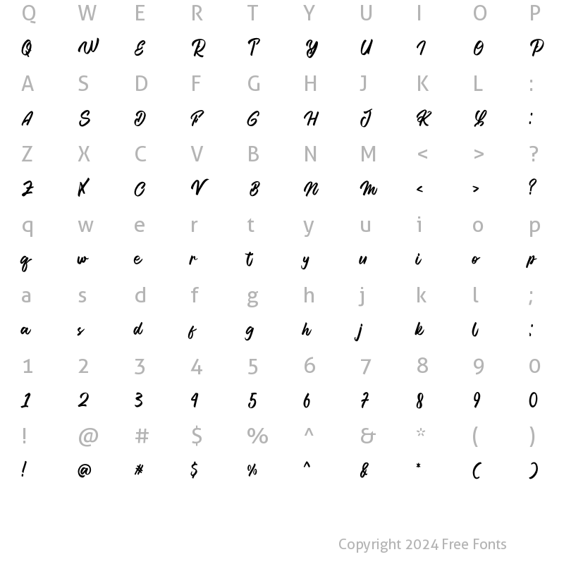 Character Map of Regal Love Regular