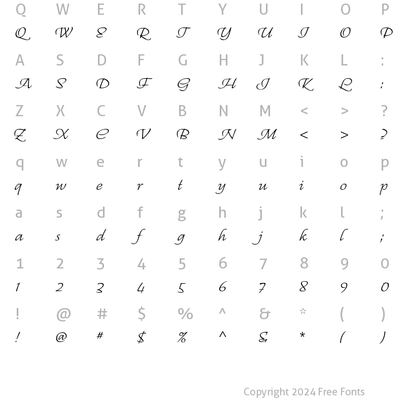 Character Map of Regallia ITC Std Regular