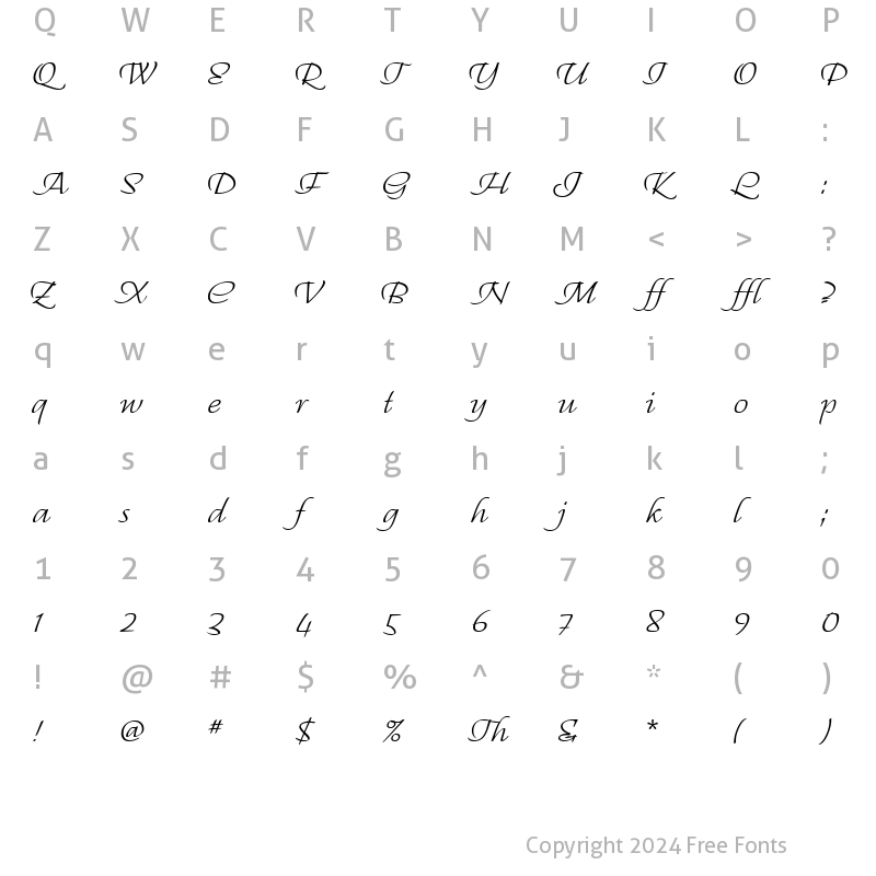 Character Map of Regallia Script Itc Regular