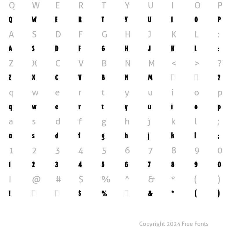 Character Map of Regatta Condensed Plain Regular