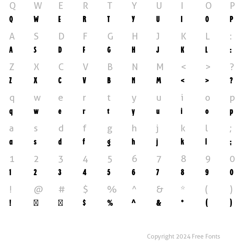 Character Map of Regatta Condensed Std Regular