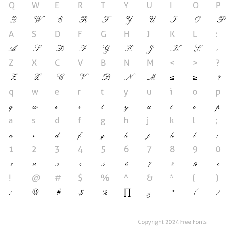 Character Map of Regency DB Medium